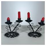 (2pc) PAIR METAL CANDELABRAS | Pair of twisted metal candle stick holders, each with two arms. - h. 