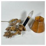 Gilt Brass Light Fixture | Wall sconce or other light fixture arm, designed as a branch with leaves 