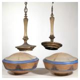 Pair Frosted Glass Hanging Fixtures | Bohemian glass fixtures, painted frosted glass domes. - h. 30 