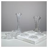 (8pc) MISC CUT GLASS LOT | Including two very fine brilliant cut glass vases, two Bohemia cups with 