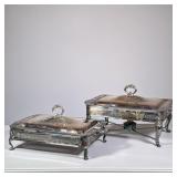 PAIR SILVERPLATE CHAFING DISHES | English Silver Mfg. Corp. silver plated dish stands and lids with 