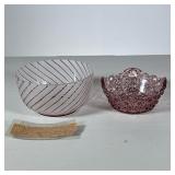 (2pc) Glass Bowls | Including a 19th century frosted glass bowl with cranberry striping (accompanied