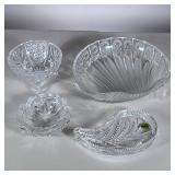 (4pc) Waterford & Other Crystal | Including a Waterford teardrop / paisley shaped dish with gold lab