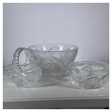 (3pc) Cut Crystal Glass | Bohemian style glass with similar spiral star / pinwheel pattern, includin