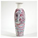 Large Southwest Style Vase | Floor vase, glazed ceramic with Southwestern style decoration in red an