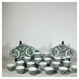 (40pc) MIXED CHIBA DISHES | Hand painted Famille rose china including: 38 cups & 2 trays, some piece