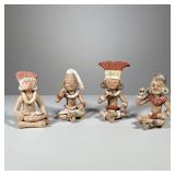 (4pc) Clay Folk Art | Hand modeled miniature statues of possibly Aztec/Mexican Idol figures, no appa