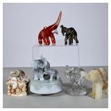(6pc) Elephant Figures | Including a carved onyx elephant, a crystal glass figure, a Harmony Kingdom