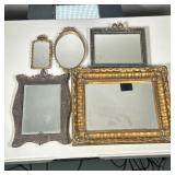 (5pc) MIXED SMALL MIRRORS | Mixed lot of wood, brass, and gilt frame decorative mirrors. - h. 11.75 