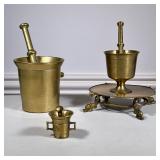 (4pc) Brass Mortar & Pestles | Including three sets of brass mortar and pestles of different sizes, 