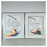(2pc) Prints of House and Rainbow | Including a print titled Our House, signed and ed. 975/1500, sig