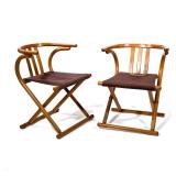 Pair Thonet Style Mid Century Folding Armchairs | Bentwood folding chairs in the Thonet style with s