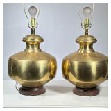 Pair MCM LARGE Spun Brass Lamps | Mid century modern brass ginger jar / urn form table lamps, each o