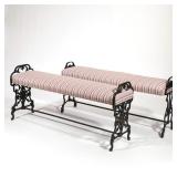 (2pc) Cast Iron Window Benches | Cast iron, in black paint, with upholstered cushioned seat, not an 