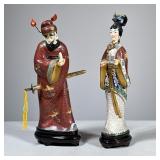 (2pc) Chinese Cloisonné Figures | Cloisonné and painted bone figures, each mounted on a wood base. -