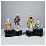 (2pc) Cloisonné Figures | Two sets of two figures having carved and painted bone faces and hands in 
