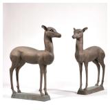 Pair 3ft Pompeian Deer | Large metal Italian Pompeian deer figures. - h. 34.75 x w. 8 x l. 27 in (ea