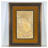 Composite Mounted Man in frame | Wood carved frame with suede matting. - h. 24 x w. 17.5 x d. 2 in