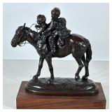 Anna Dwyer (1927-2018), Bronze | Three children on a hors. Patinated bronze affixed to a wood stand 