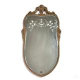 Mirror with Gold Gilt Frame | Italian style gilt wall mirror of crest-shape, with leaf grapevine etc