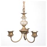Antique Three Light Fixture | Brass and glass, of simple elegant design. - h. 13 x dia. 12 in