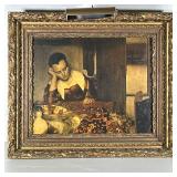 Framed Vermeer Print | Maid asleep, After Johannes Vermeer In a fancy gilt carved frame with light; 
