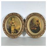 (2pc) Gilt Framed Prints in Tondo | Including a portrait of a milkmaid or "The Cook" after Johannes 