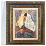 RABBI OIL PAINTING | Rabbi on Sukkot oil on canvas 14 x 11 in. canvas Signed lower right, "Sauolu --