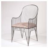 Metal Wireframe Chair | Armchair with brushed metal frame, having an upholstered seat. - h. 38.5 x w