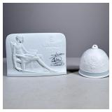 (2pc) Lladro Bell & Plaque | Working Winter Bell with blue ribbon and Lladro Collector’s Society pie