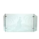 FIREPLACE SCREEN: ETCHED GLASS | Glass fireplace screen with etched scene of a Japonesque figure hol