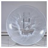 Hoya Saburo Funakoshi Glass Bowl | Heavy glass shallow bowl comes with stand, signed on the bottom "
