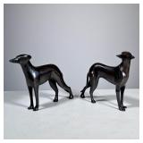 (2pc) Cast Metal Greyhounds | Pair of greyhound sculptures, apparently hollow. - h. 7 x w. 1 x l. 8 