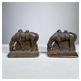 (2pc) Horse Bookends | Grazing horses brass bookends. Numbered. - h. 5 x w. 2 x l. 5.5 in
