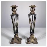 PAIR TWISTED BRASS CANDLESTICKS | Pair of twisted brass or other metal candlestick holders. - h. 12 