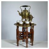 TURKISH TEA/COFFEE SET | Tooled brass Turkey coffee & tea set including teapot on stand with burner,