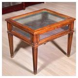 TURKISH TEA/COFFEE SET | Glass display case side table with fall front door, over tapering square le