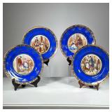 (4pc) Vintage Bavarian Plates | Four different scenes in the center of hand painted plates surrounde
