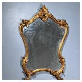 Mirror in Gold Gilt Frame | Carved gilt wooden framed mirror with acanthus crest and scrollwork. - h