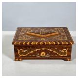 Penwork Box | Hinged-lidded box with applied diamond decoration. - h. 2.5 x w. 5 x l. 6.5 in