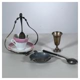 (4pc) Misc. Sterling Silver | Including a wood handled silver tea strainer spoon, a coin inset ashtr