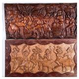 (2pc) Wooden African Motif Wall Decor | Including a carved wood depiction of dancers with drummer an