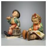 (2pc) Large Hummels | Hummel figurines of large size, including “Merry Wanderer” and girl with book,