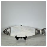 Fish Serving Piece | White marble cutting board / serving slab with head and tail of fish on each en