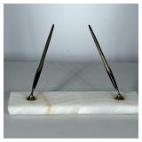 Cross Pens & Stand | Two gold plated Cross pens on a banded onyx pen stand with cross label to botto
