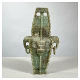 Carved Soapstone Jar | Lidded jar, with figural carved handles with ring turnings. - h. 13.5 x w. 7.