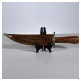 Vintage Hardwood Cased Knife | Hand knife with curved blade with carved wood handle and in a wooden 