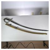 European Sword & Brass Scabbard | Likely French or German, brass and metal military sword, the handl