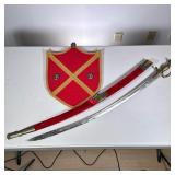 (2pc) Sword & Shield | Ceremonial sword decor from India, the blade marked at the handle "Made in In