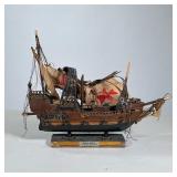 Model Colonial Ship | Carved and painted wood model of the Santa Maria with applied plastics and lin